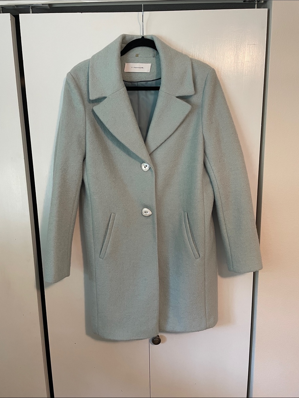 T Tahari Light Blue Wool-Blend Single-Breasted Pea Coat Size 10